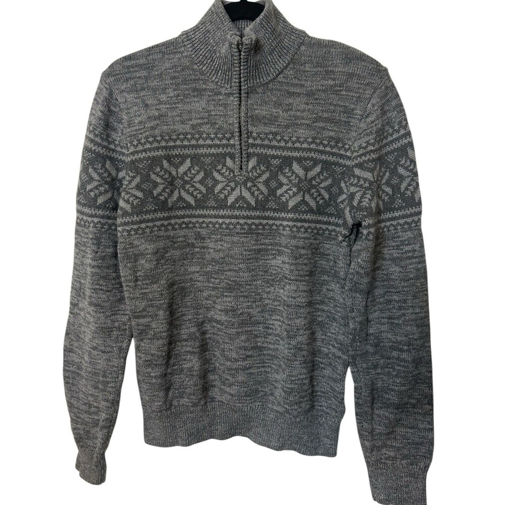 Levis Strauss Mens 1/4 Zip Mock Neck Snow Flake Cotton Holiday Gray Sweater Sz S